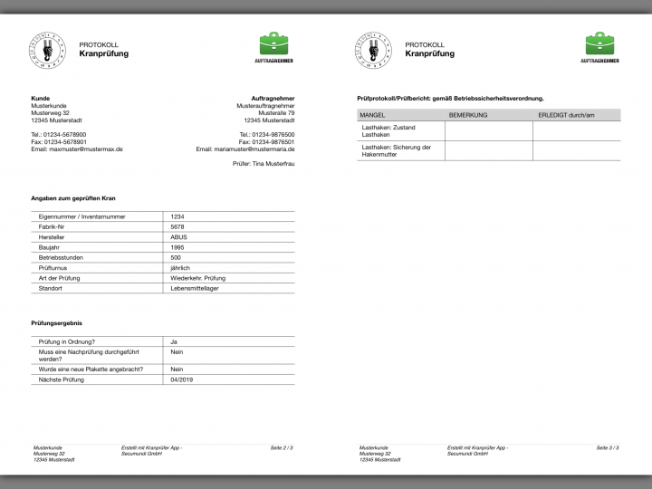 Erstellung von Prüfberichten der Kranprüfer App